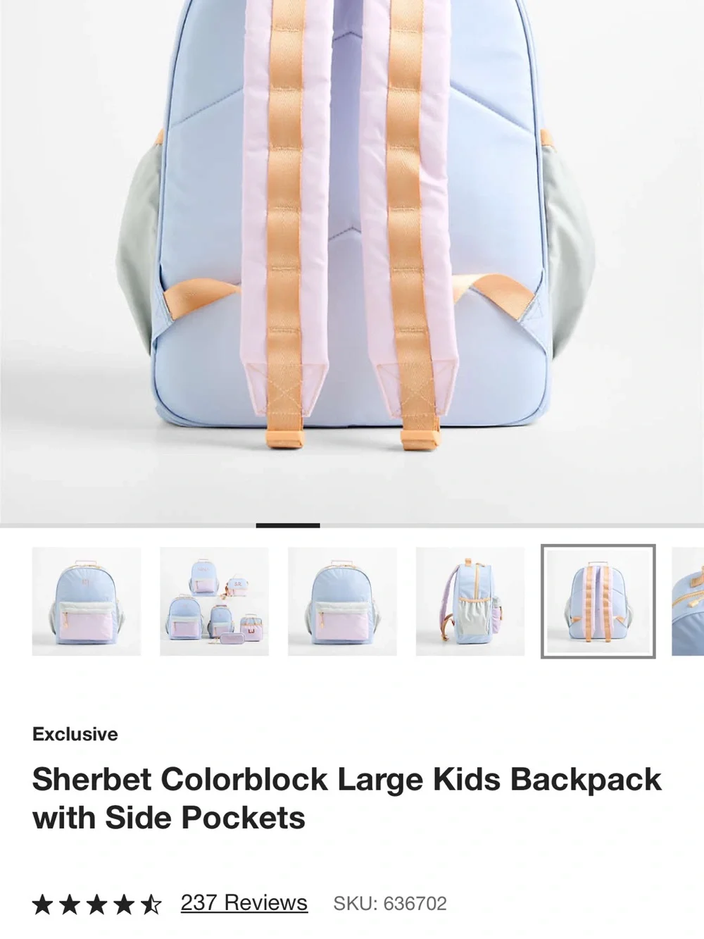 Sherbet Colorblock Large Kids Backpack with Side Pockets - Pastel Blue & Pink